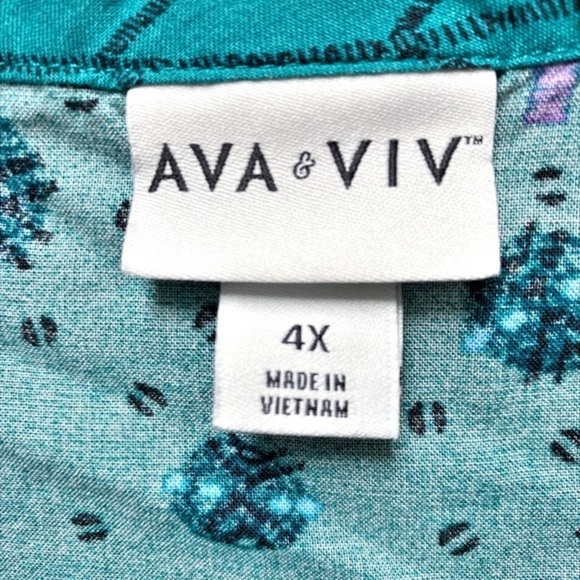 Ava‎ Viv Green & Pink Geometric Rayon Short Sleeve Boatneck Blouse - Picture 10 of 10